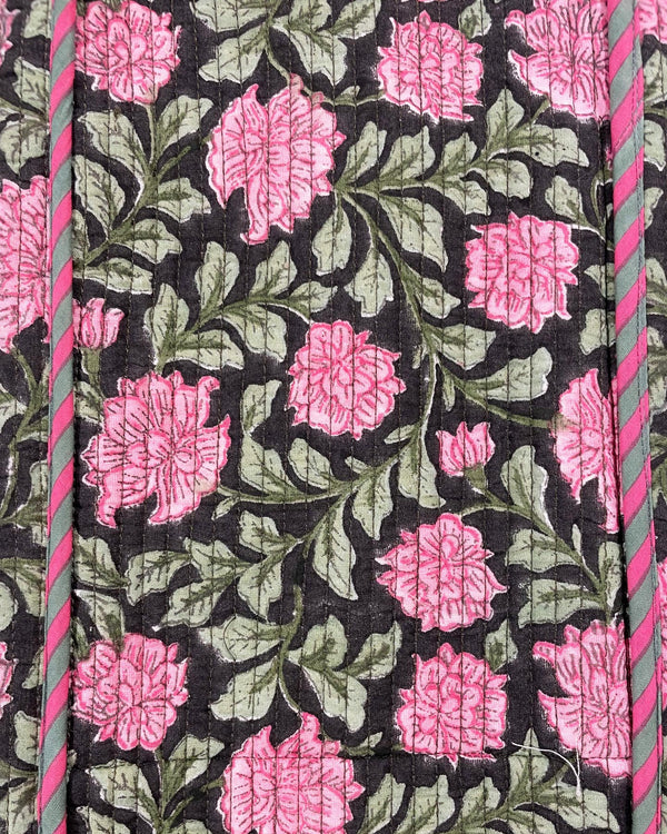 Shopper Roma Pink Flower dettaglio tessuto cotone trapuntato scuro