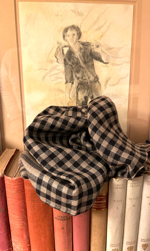 Scialle Black Checks and Stripes lana seta quadri righe nero