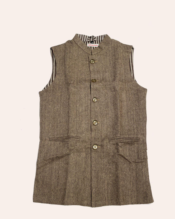 Nehru Jacket Devon dettaglio collo e bottoni lana tweed beige