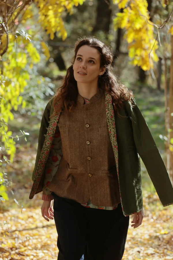 Nehru Jacket Fitted Lucy gilet donna lana tweed vista frontale