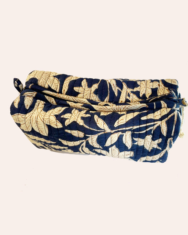 Astuccio trapuntato cotone blu motivo pagoda vista frontale