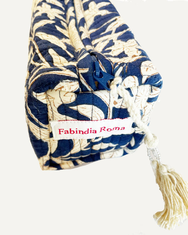 Astuccio Blu Pagoda cotone stampato dettaglio motivo orientale