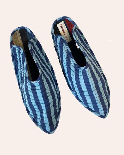 Babouches Blu Circus cotone trapuntato stampa blu vista dall'alto