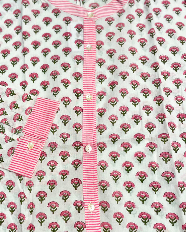 Camicia Bibi Fiordaliso dettaglio stampa floreale block print cotone indiano