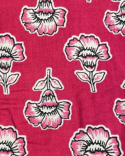 Kaftano Fragola dettaglio stampa block print su cotone rosa artigianale