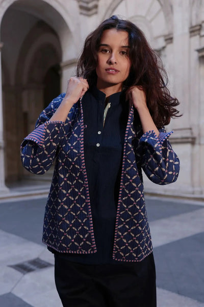 Giacca trapuntata reversibile Edward cotone blu e bianco vista frontale