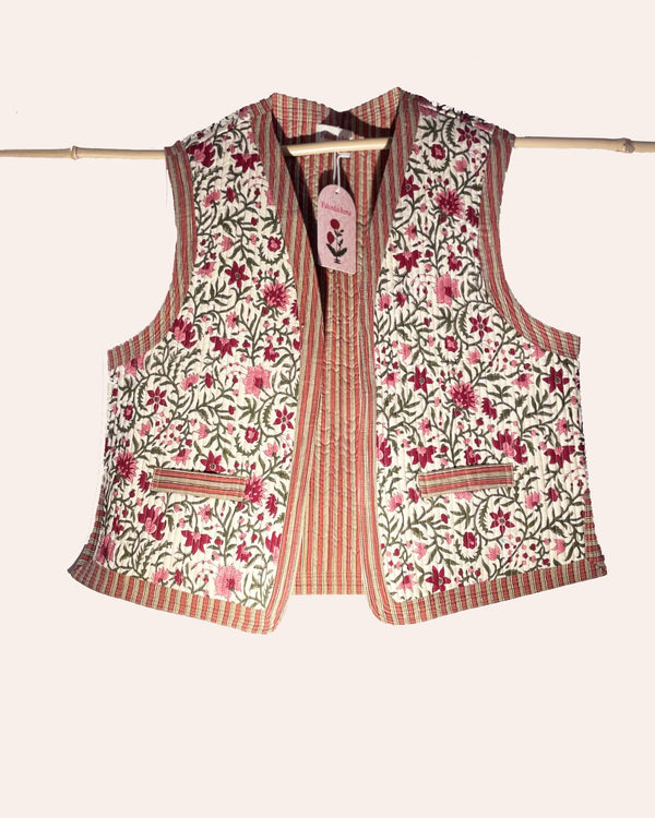 Gilet Moghul Dhosa cotone trapuntato stampato a mano vista frontale