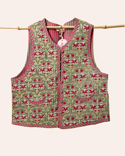 Gilet trapuntato Joy cotone stampato motivi colorati vista frontale