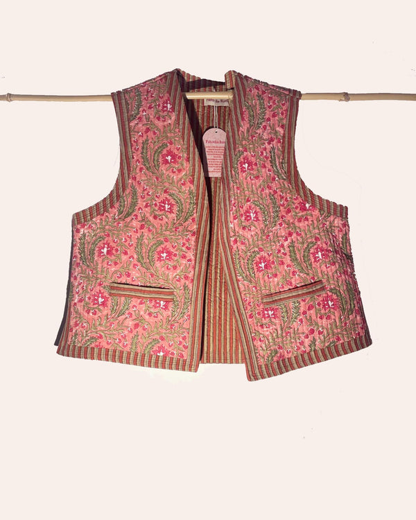 Gilet Moghul Chettinar dettaglio tessuto cotone stampato a mano