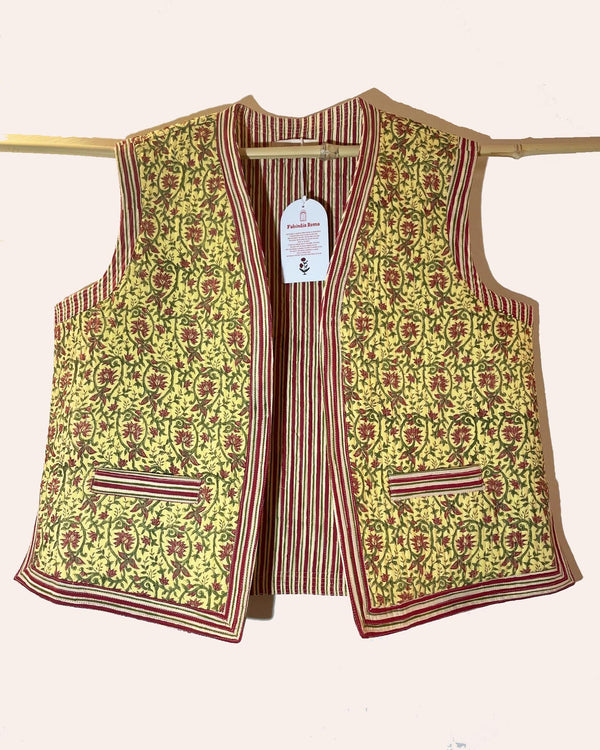 Gilet Moghul Raja cotone trapuntato stampa tradizionale vista frontale