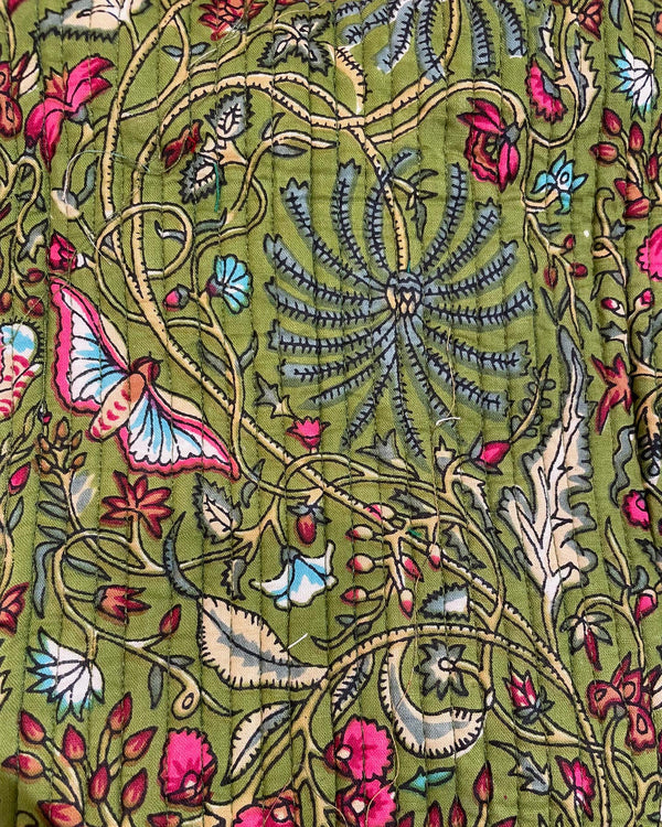 Astuccio Green Forest cotone block print dettaglio stampa foglie verdi