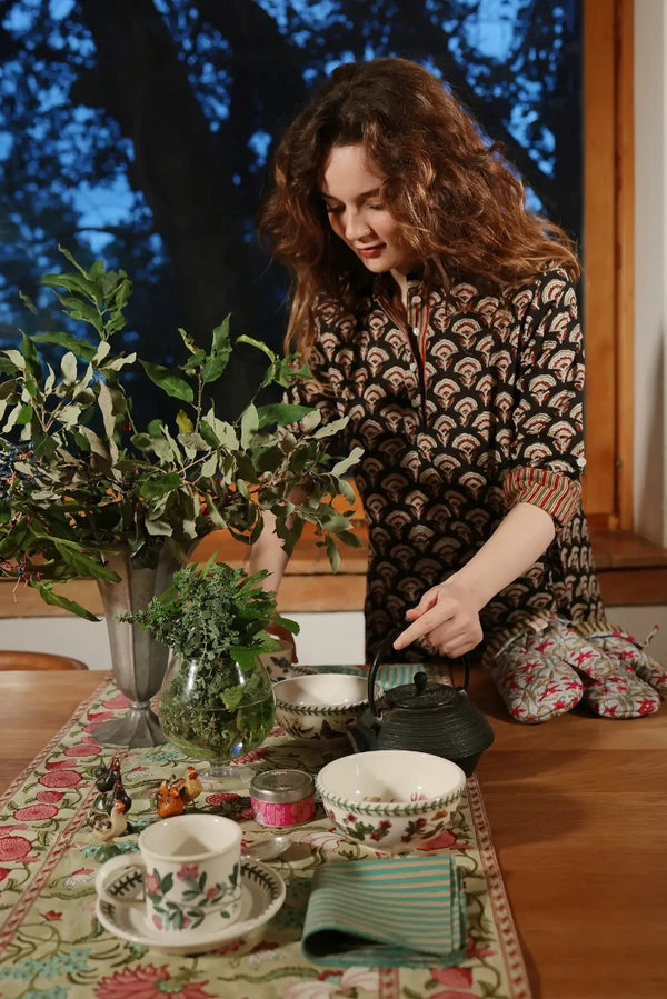 Set Dunussa guantoni cucina cotone trapuntato block print