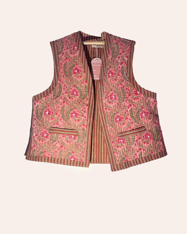 Gilet Moghul Chettinar cotone trapuntato motivi geometrici vista frontale