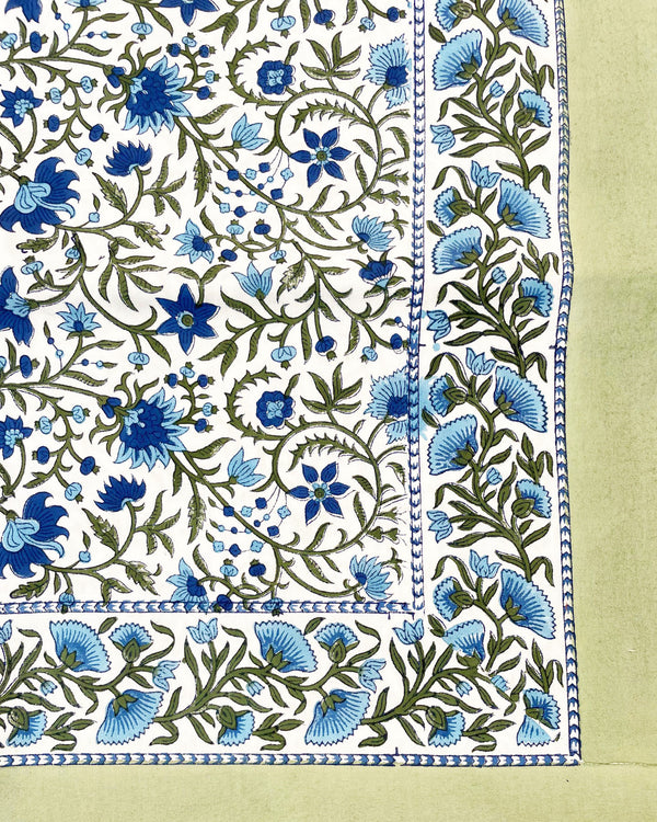 Telo copriletto Blu Prussia cotone stampato a mano