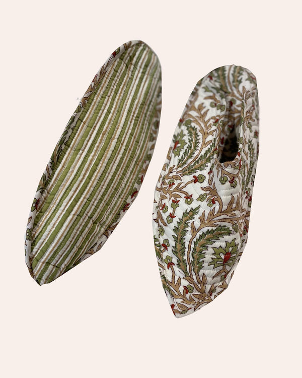 Babouches Savana cotone trapuntato stampa animalier toni terra