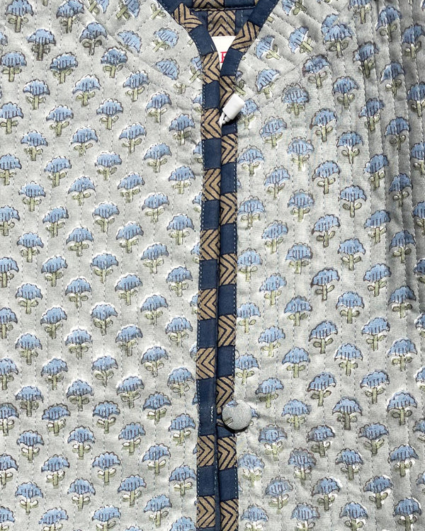 Giacca morbida Sky dettaglio tessuto cotone block print celeste