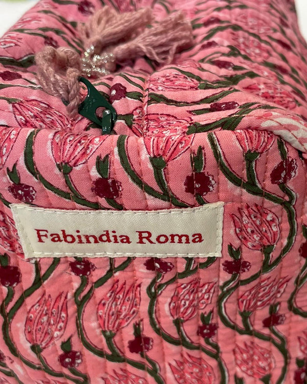 Astuccio Pink Tulip cotone block print dettaglio stampa tulipani rosa