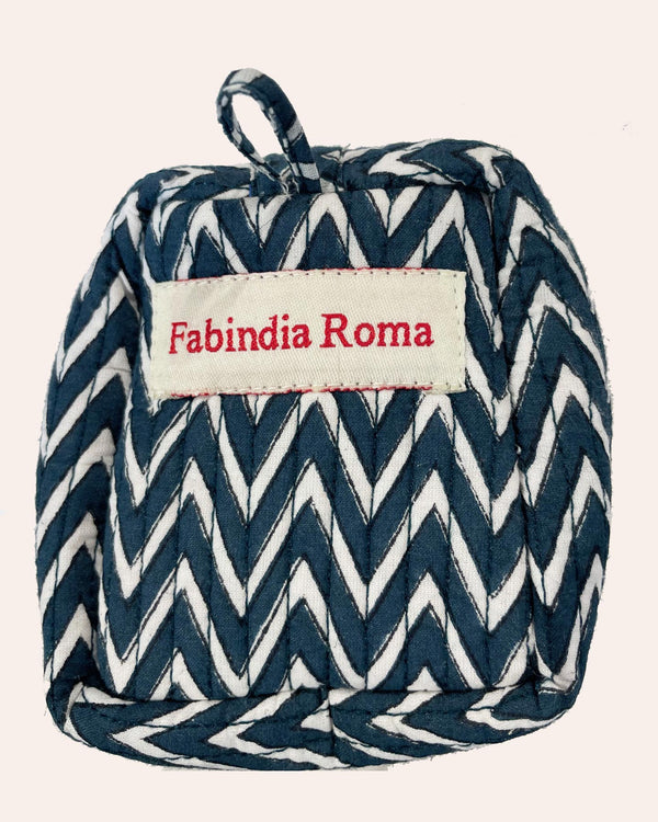 Astuccio Zig Zag Blu cotone block print dettaglio stampa geometrica blu