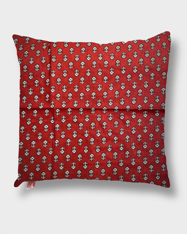 Copricuscino Autumn Flower cotone stampato a mano motivo floreale vista frontale