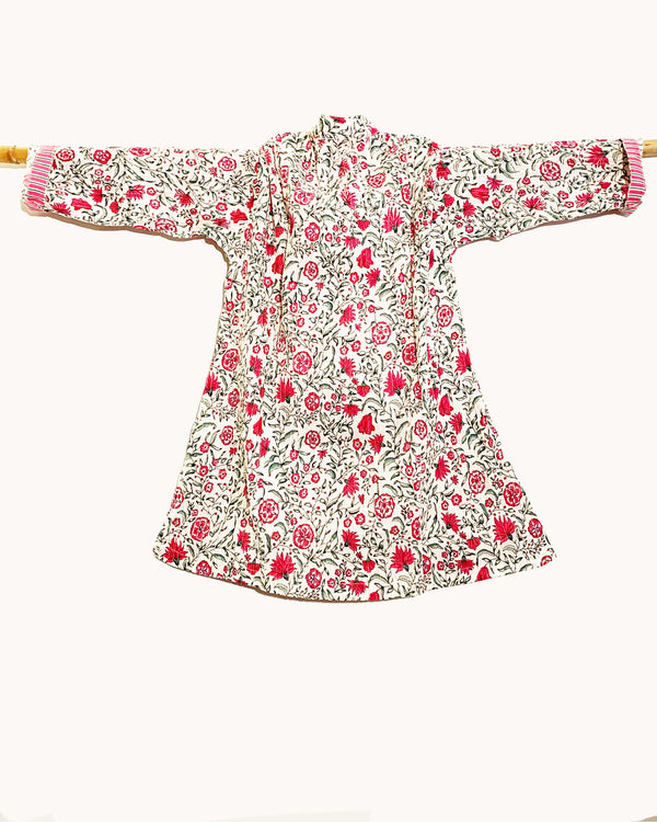 Camicia Pintuck Genziana cotone a pieghe stampa floreale magenta e verde vista posteriore