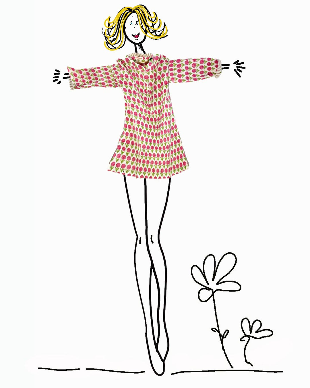 Illustrazione modella con camicia Pintuck Sunny Day cotone a pieghe indossata