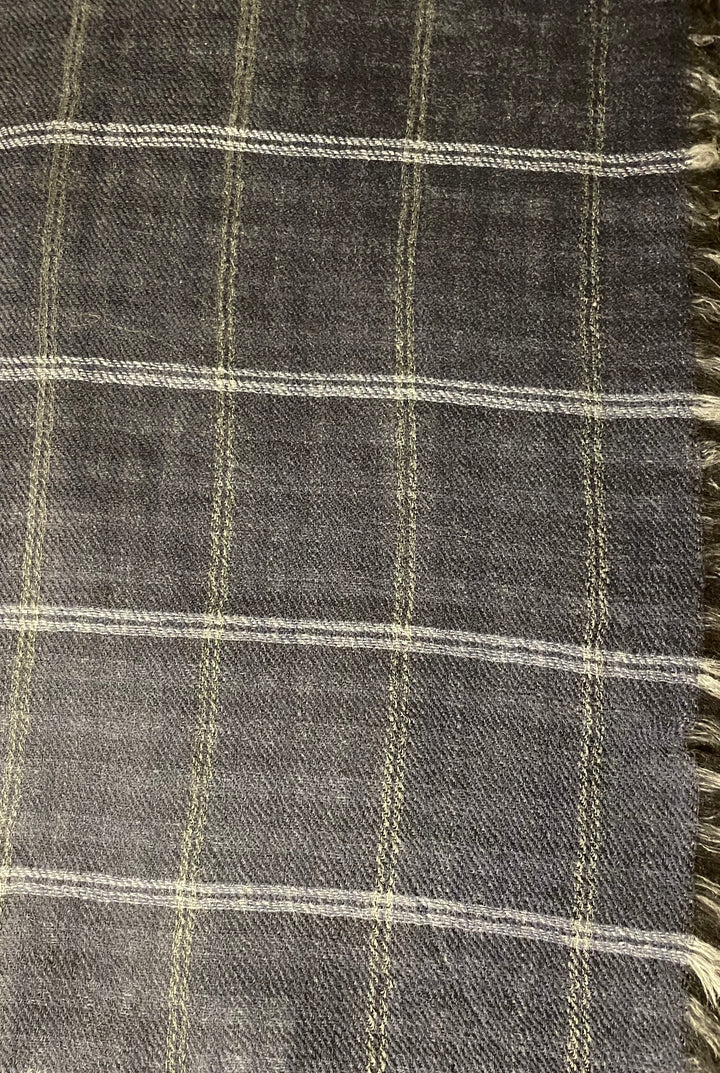 Scialle Blue Checks dettaglio bordo lana e seta Kashmir