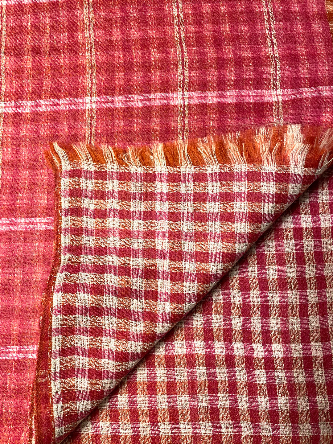 Scialle Plum Checks dettaglio retro reversibile lana seta