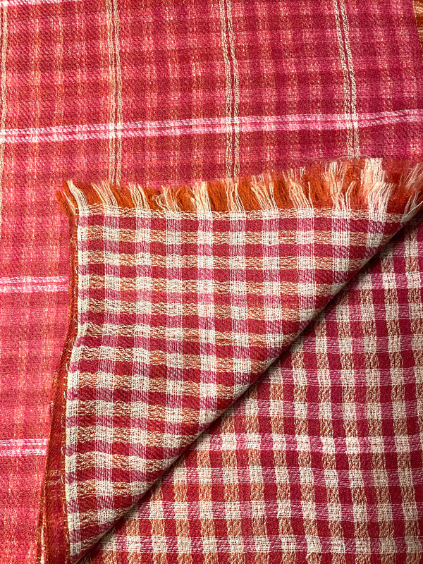 Scialle Plum Checks dettaglio retro reversibile lana seta