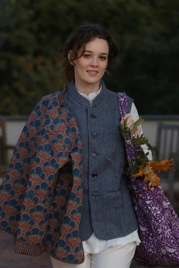 Nehru Jacket Fitted Emily gilet donna lana tweed vista frontale