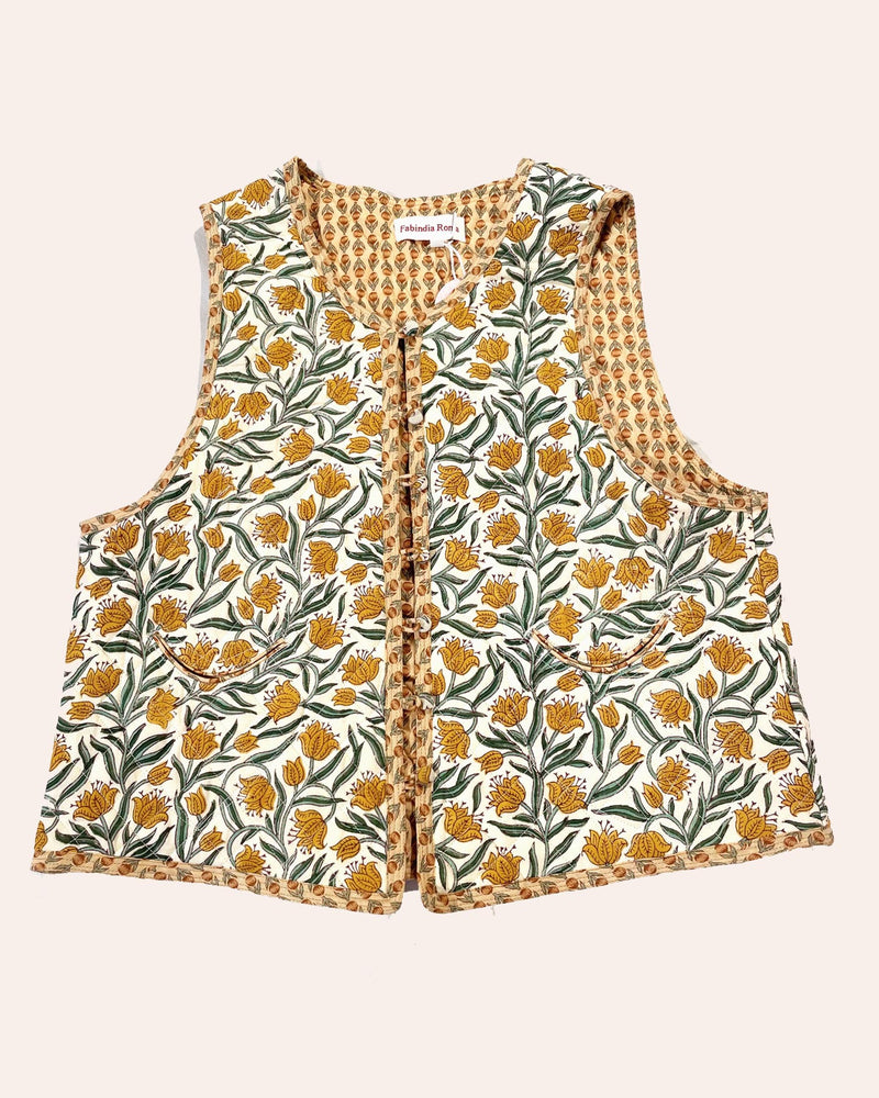 Gilet trapuntato Saffron cotone color zafferano vista frontale