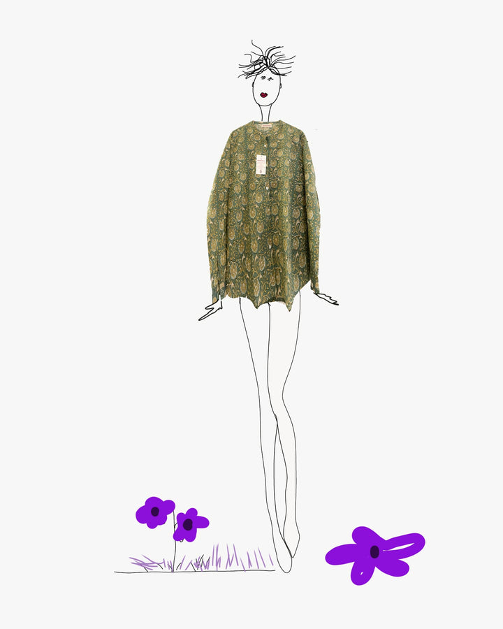 Illustrazione artistica camicia Bibi cotone stampato Fabindia Roma