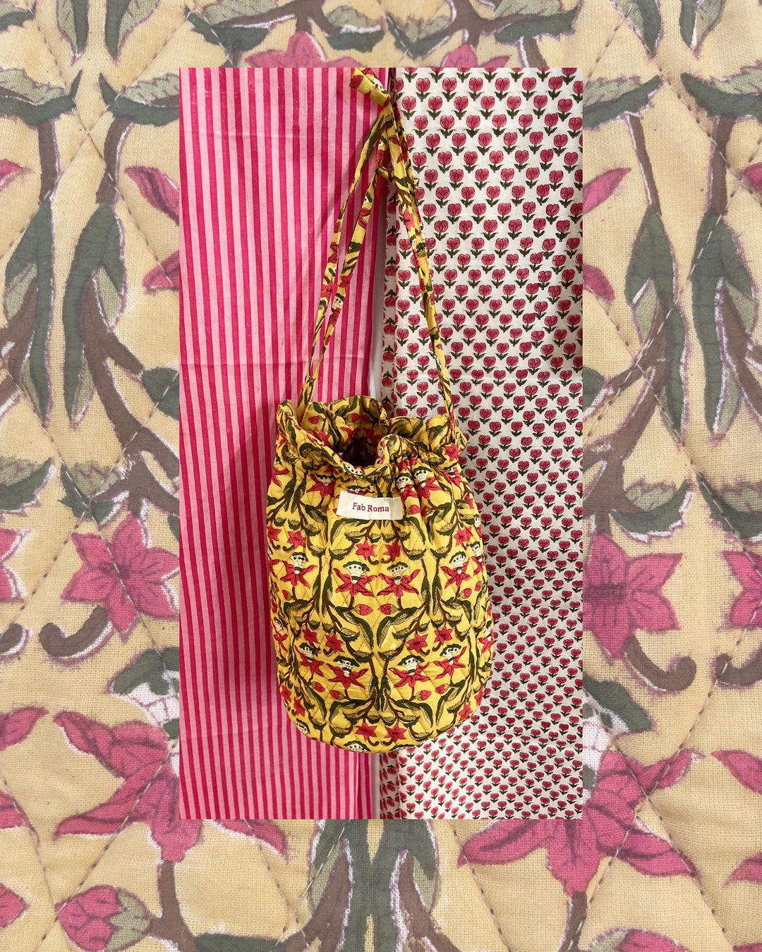 Polty Bag Canarin dettaglio stampa cotone trapuntato block print