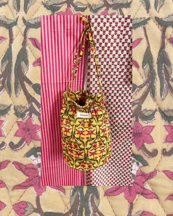 Polty Bag Canarin dettaglio stampa cotone trapuntato block print
