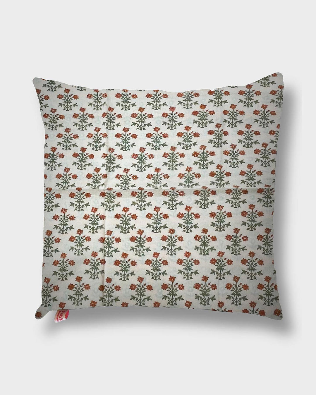 Copricuscino Tamigi cotone block print motivo geometrico floreale vista frontale