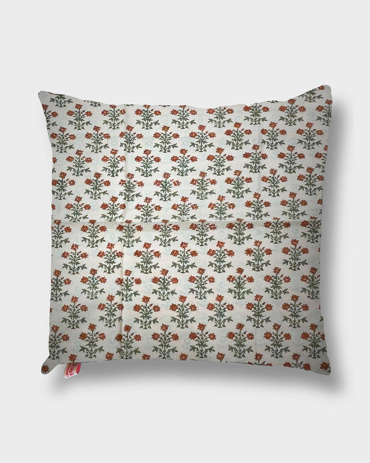 Copricuscino Tamigi cotone block print motivo geometrico floreale vista frontale
