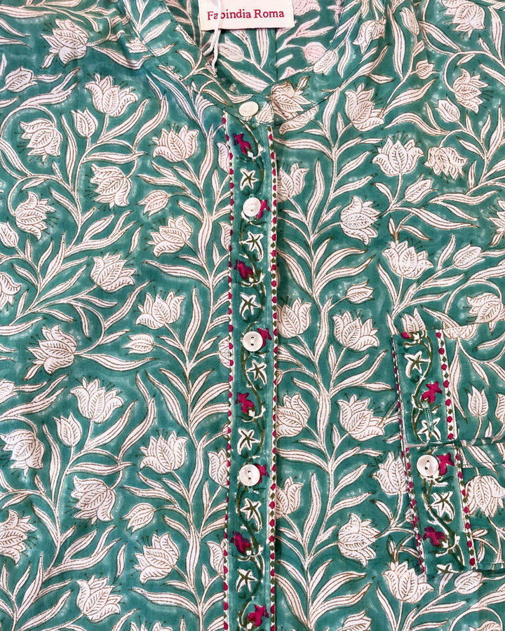 Camicia donna cotone artigianale motivo Agra vista posteriore