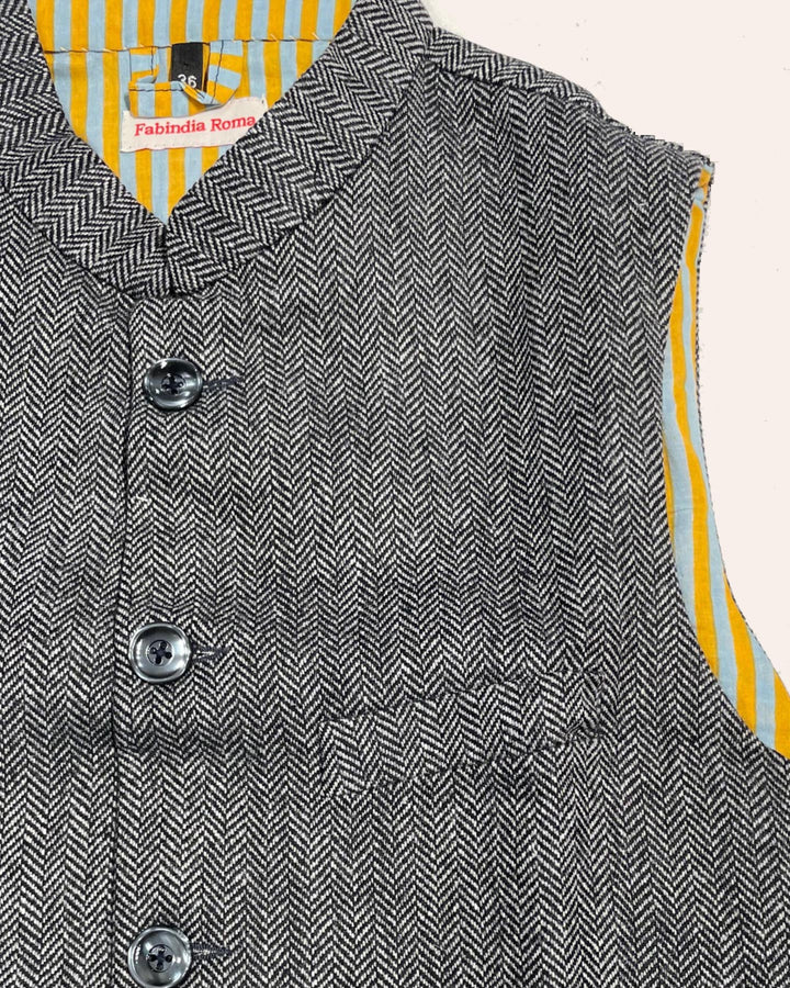 Nehru Jacket Almora dettaglio retro lana tweed grigio