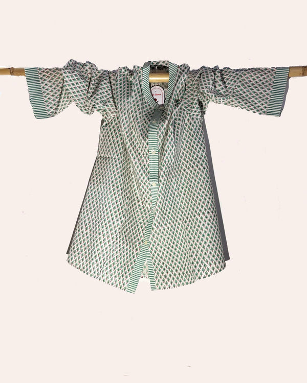 Camicia donna cotone stampato a mano motivo albero vista frontale