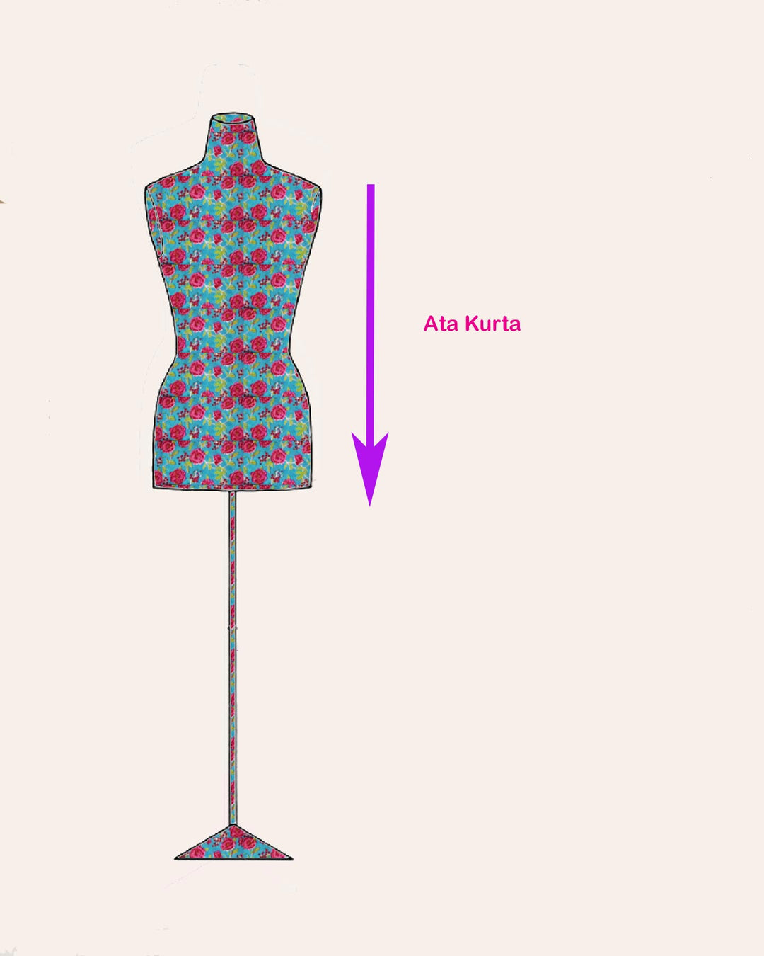 Illustrazione manichino kurta donna Ata Kurta cotone Fabindia Roma