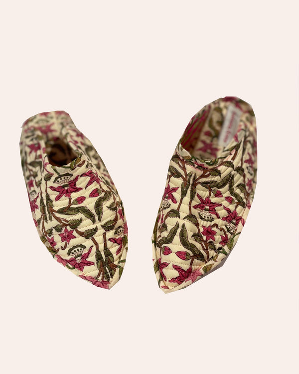 Babouches Pink Butterfly dettaglio stampa farfalla rosa block print
