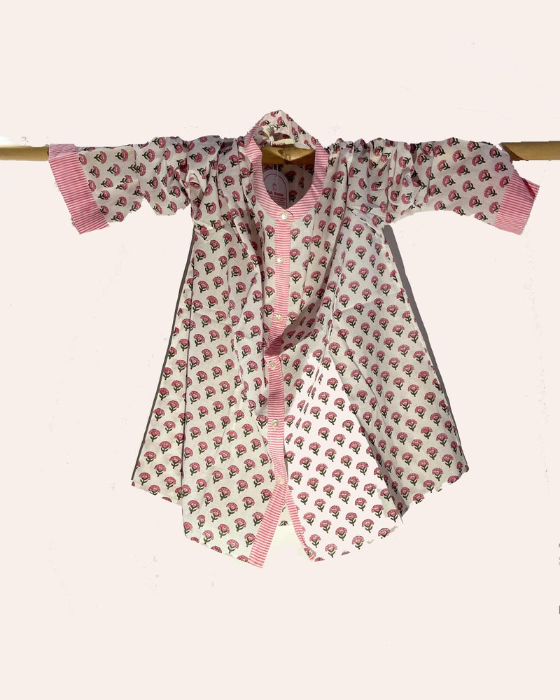 Camicia donna cotone stampato a mano motivo floreale fiordaliso vista frontale