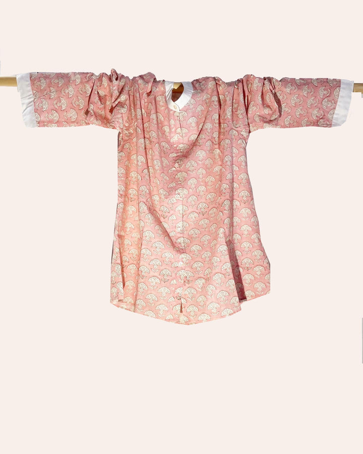 Camicia donna cotone stampato a mano motivo a ventaglio vista frontale