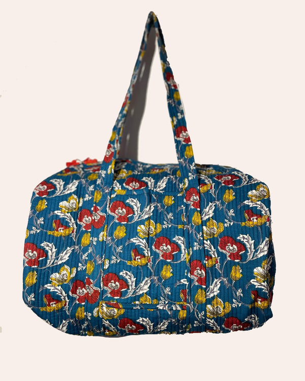 Week Ender Blu Flower borsa viaggio dettaglio stampa floreale