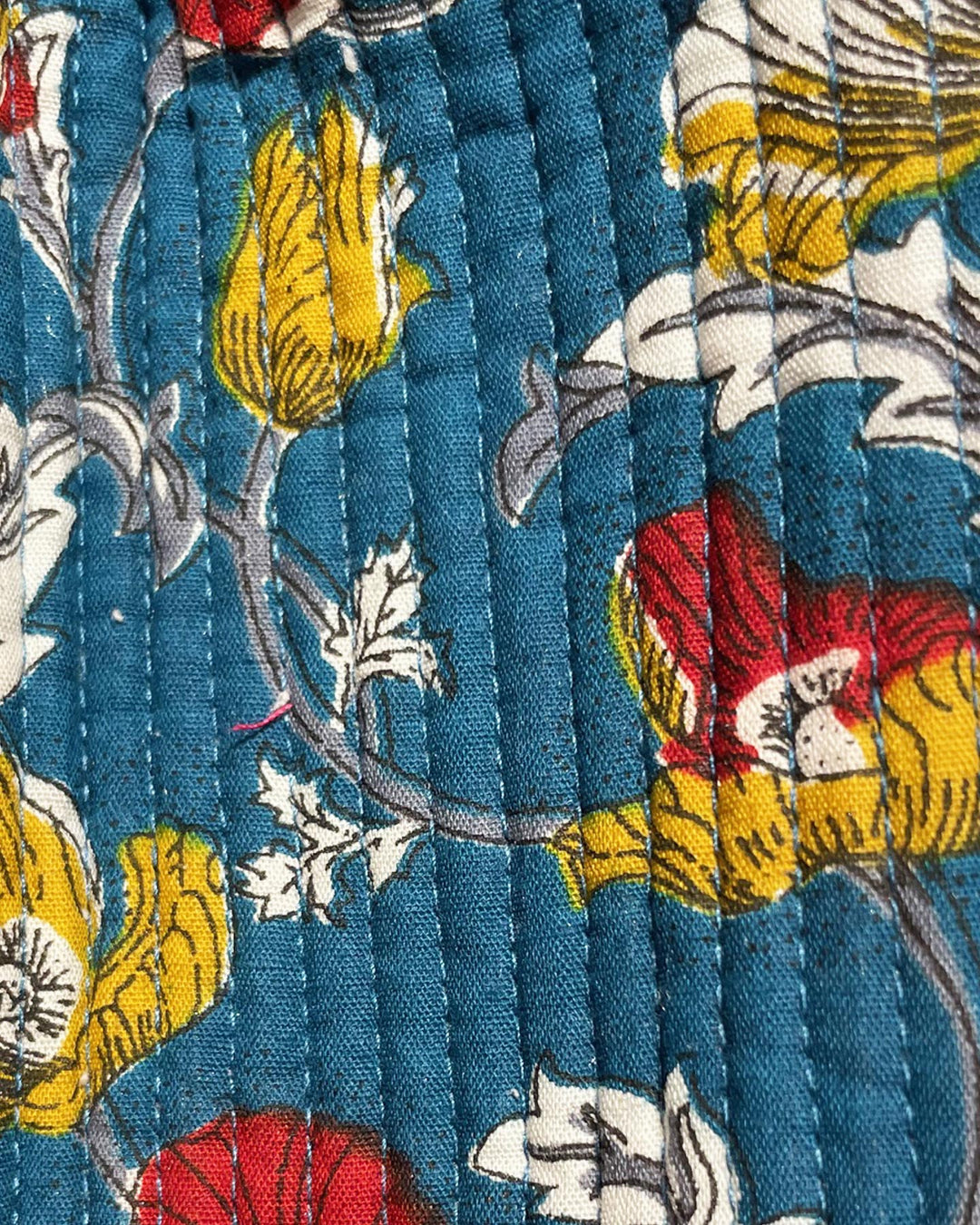 Week Ender Blu Flower vista laterale cotone block print