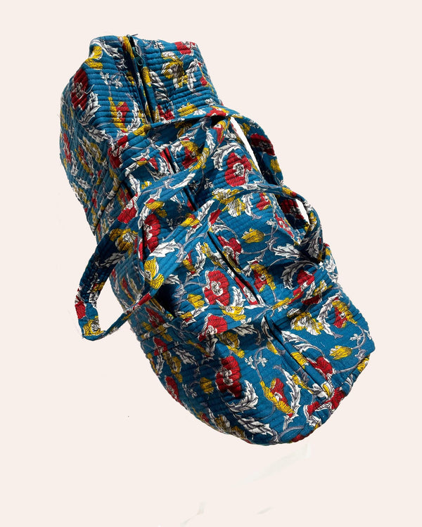 Week Ender Blu Flower borsa weekend cotone trapuntato fiori blu