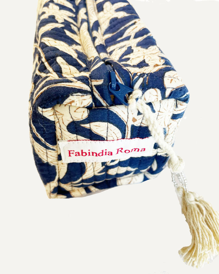 Astuccio Blu Pagoda cotone stampato dettaglio motivo orientale