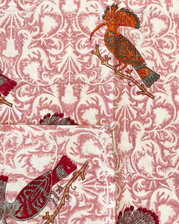 Shopper Upupa dettaglio stampa block print uccelli cotone