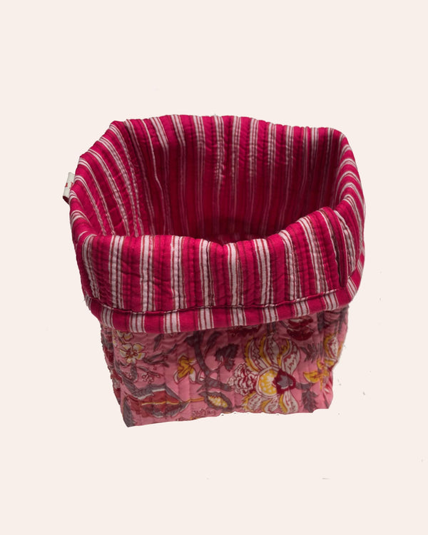 Cestino pane Pink Foliage cotone trapuntato block print