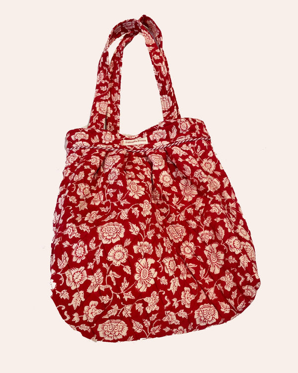 Borsa Croc Red Daisy cotone trapuntato stampato margherite rosse block print