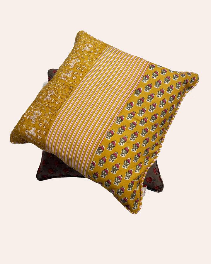 Cuscini patchwork giallo cotone artigianale indiano abbinati